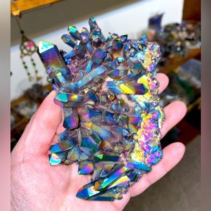 Gorgeous titanium aura crystal quartz cluster